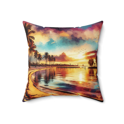 Beach Scene Spun Polyester Square Pillow-01 - Shore-n-Decor