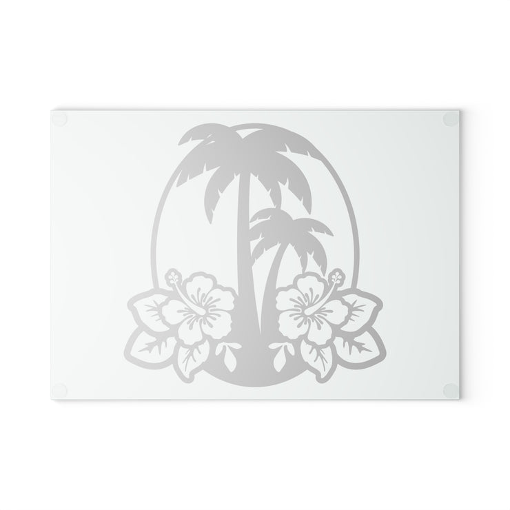 Palms & Hibiscus - Glass Cutting Board