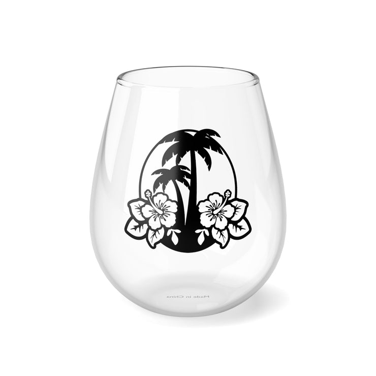 Palms & Hibiscus - Stemless Wine Glass, 11.75oz