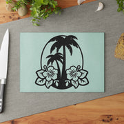 Palms & Hibiscus - Glass Cutting Board