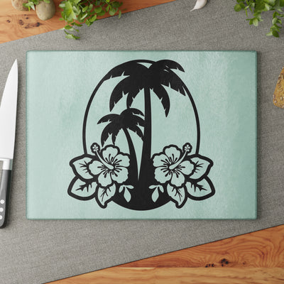 Palms & Hibiscus - Glass Cutting Board