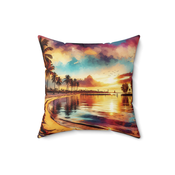 Beach Scene Spun Polyester Square Pillow-01 - Shore-n-Decor