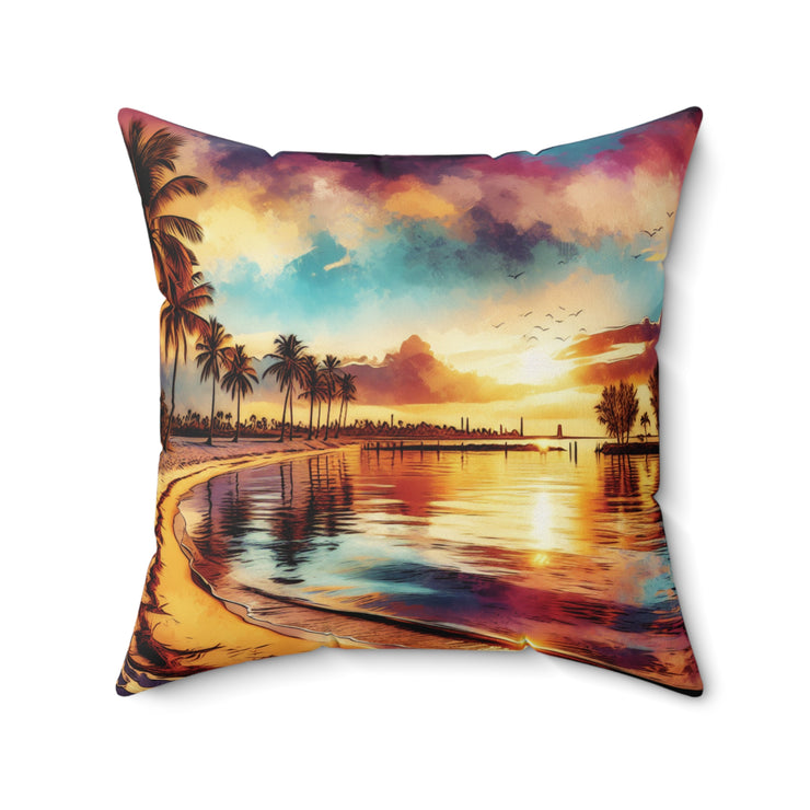 Beach Scene Spun Polyester Square Pillow-01 - Shore-n-Decor