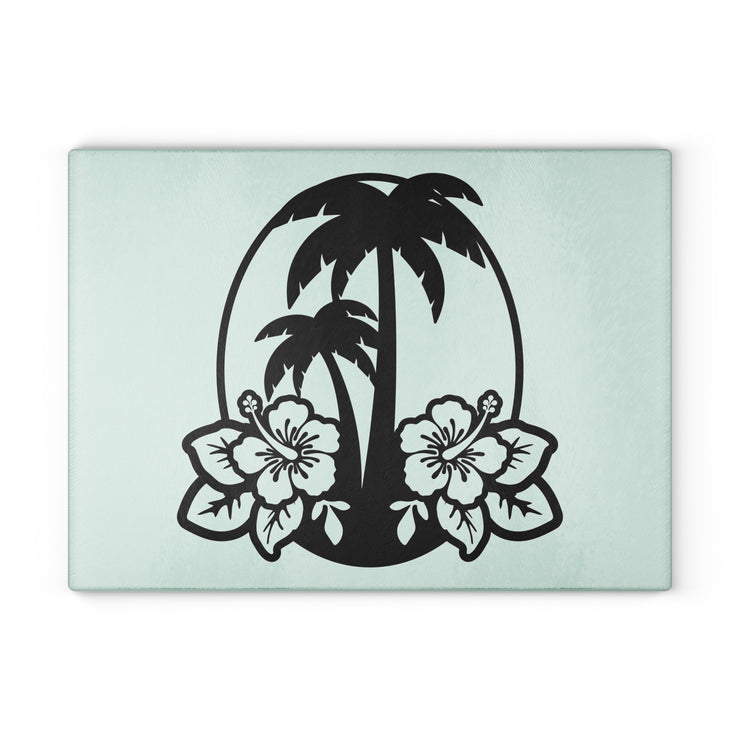 Palms & Hibiscus - Glass Cutting Board