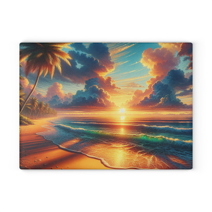 Beach Scene-02 Glass Cutting Board