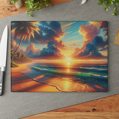 Beach Scene-02 Glass Cutting Board